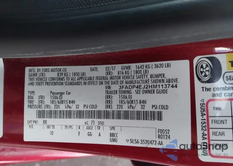2017 Ford Fiesta Se from USA, damaged, VIN 3FADP4EJ2HM113744